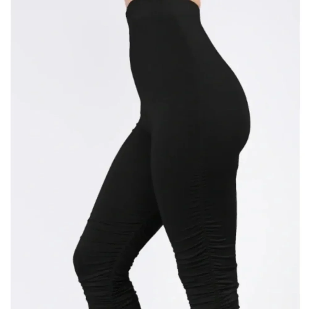 NWT Black High Rise Pull on Ruched Shirred Side High Maintenance Pants - Picture 2 of 2